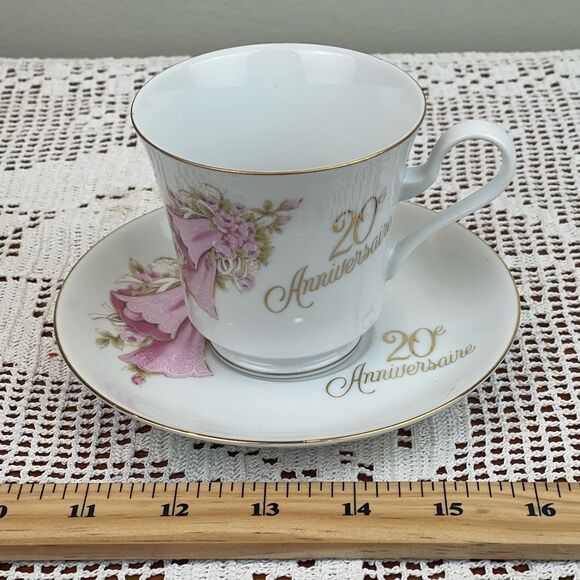 SAJI made in Japan Teacup and Saucer || 20th Anniversary written in French || - Picture 7 of 13